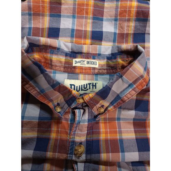 Duluth Shirt Mens Large Tall Orange Blue Plaid Short Sleeve Button Up Pocket - Picture 5 of 8